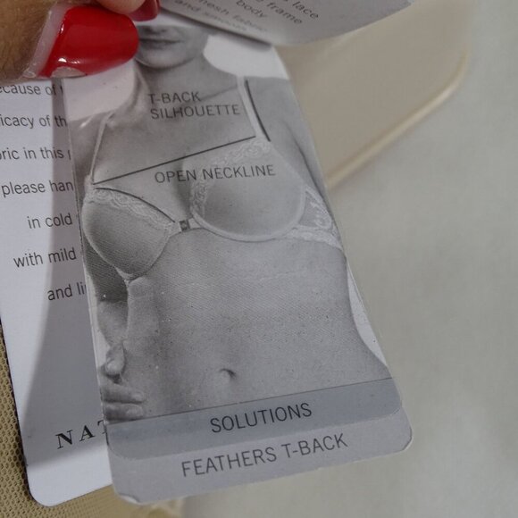 Natori Feathers T-Back Bra 32C Contour Cups Tan Lightly Padded Front Closure NEW - Picture 9 of 11